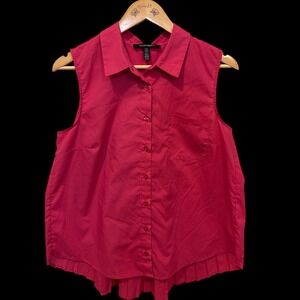 Ellen Tracy Pink Sleeveless Pleated Back Button Down Shirt Sz M Preppy Casual